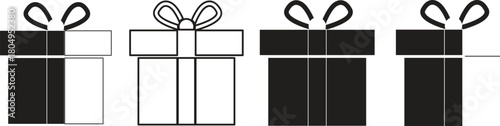 Four simple black and white gift boxes with ribbons and bows