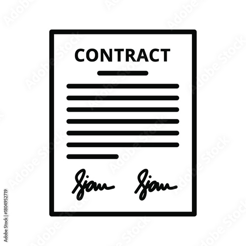 Contract document icon with signatures. legal agreement outline symbol, business deal confirmation concept graphic illustration.