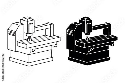 Industrial Milling Machine Silhouette Vector Icons