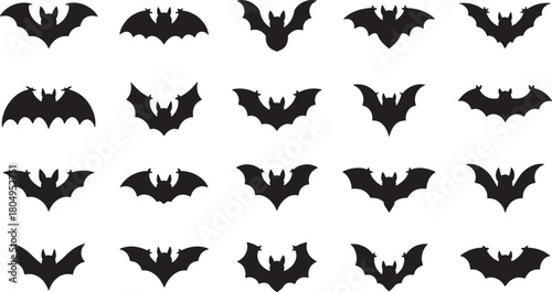 Collection of black bat silhouettes for halloween and spooky themes