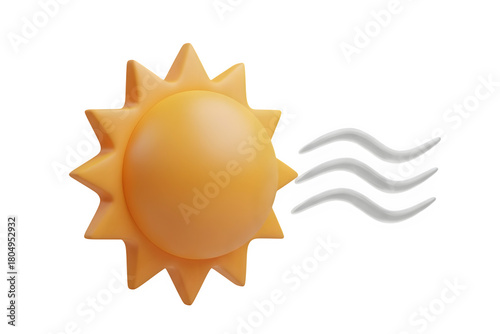 Stylized 3d sun emitting heat waves isolated on transparent background