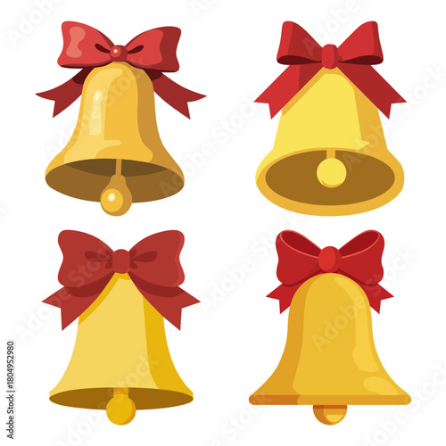 navida, campana, decoraciones, vacaciones, dorada, arco, celebraciones, cinta, adorno, jingle, objeto, de invierno, brillante, ilustración, ciclos, diciembre, árbol, designio, vector, rojo, símbolo