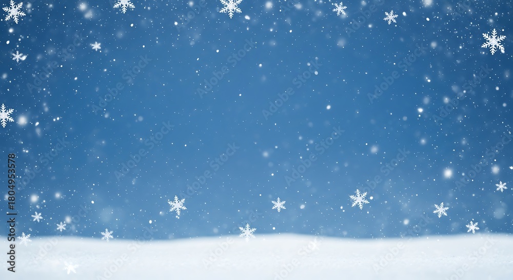 Naklejka premium Gentle snowfall on a winter night with snowy ground