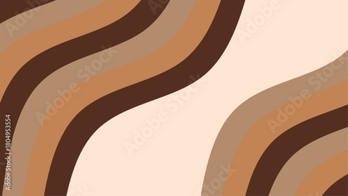 Abstract boho wavy background. Earthy brown and beige fluid curved lines with copy space. Minimalist wavy background.