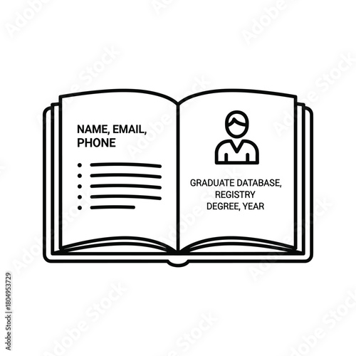 Alumni registry and personal information database book icon