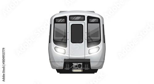 Modern white train front view isolated on white background
