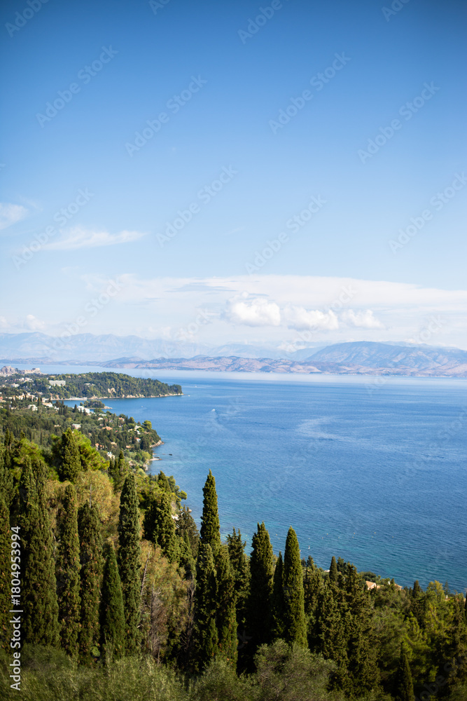 Obraz premium The Mediterranean coastline on the island of Corfu in Greece