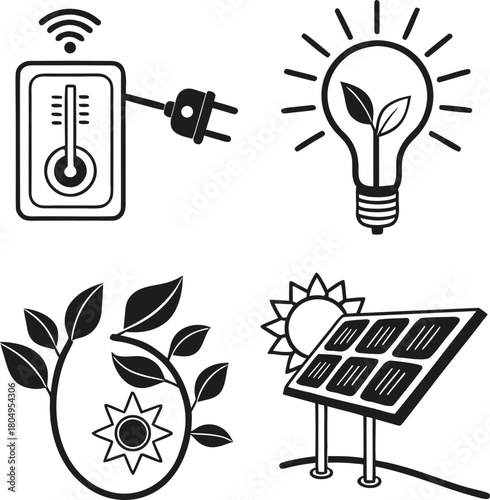 Icons representing renewable energy and smart technology