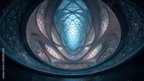 Abstract architectural dome with sweeping organic lines, luminous diffusion, and carefully balanced symmetry.