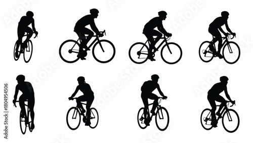 Cyclist silhouettes isolated on white background, Vector