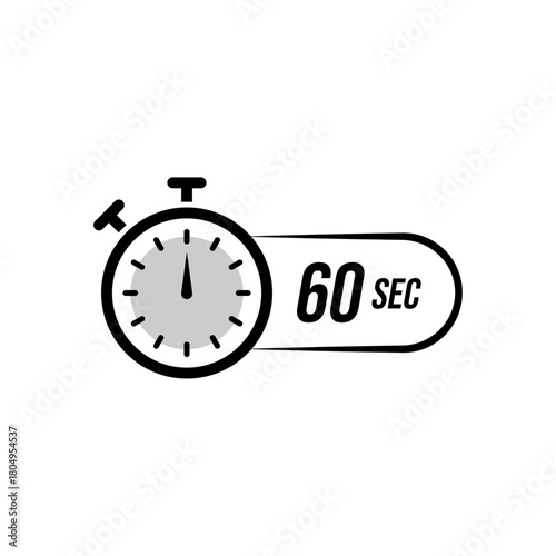 Minimal vector stopwatch icon displaying a sixty-second indicator with a bold label, representing long timing intervals, countdown tracking, and time measurement in a clean modern graphic style.