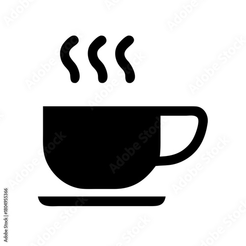 Silhouette of a steaming coffee cup on a saucer isolated on