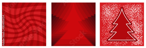 Red Christmas geometric background collection. Merry Christmas poster, social media post layout, quiz backdrop, square banner design template set