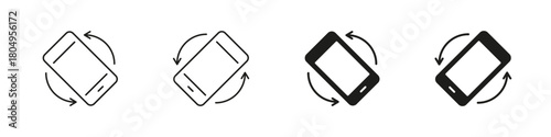 Smartphone Orientation Change Line and Solid Icon Set. Digital Device Screen Rotation With Arrows Depicting Tilt, Flip and User Interaction Symbol Collection. Isolated Vector Illustration