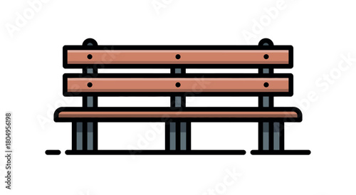 A simple wooden park bench stands ready for visitors on a white background.