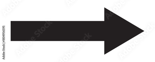 Black long arrow pointing to the right. Straight long arrow icon, right thin line, black cursor, horizontal element, icon isolated on white background. Vector illustration.