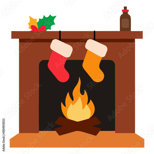 vector, chimenea, navidad, santa, navida, bujía, fuego, llama, ilustración, vector, celebraciones, icono, alumbrado, decoraciones, símbolo, vacaciones, designio, cera, ardiente, acomodador, lámpara