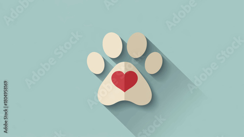 Minimalist paw print with heart symbol celebrating compassion, adoption, and emotional connection for National Love Your Pet Day branding and presentations.