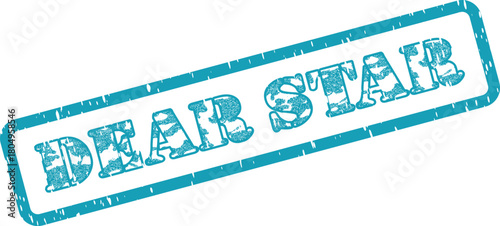 A distressed teal rubber stamp impression reading Dear Stab on a pristine clean surface