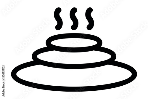 A stylized illustration depicts three stacked stones with wavy lines representing steam rising from the top stone, suggesting a spa or relaxation concept.