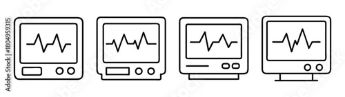 Electrocardiogram ecg monitor medical device vital signs heart rate pulse wave health equipment vector