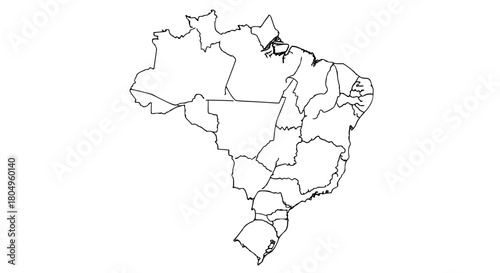 Vector map of Brazil divided into all its states, with simple educational outlines and labels removed, school-style map, isolated