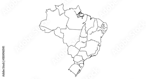 Vector map of Brazil divided into all its states, with simple educational outlines and labels removed, school-style map, isolated