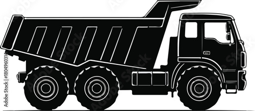 Heavy duty construction dump truck black silhouette vector art