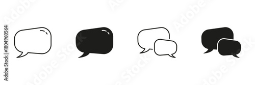 Speech Bubble Communication Line And Solid Icon Set. Messaging, Chat, And Conversation Outline And Silhouette Symbol Collection. Social Interaction And Dialogue Icons. Isolated Vector Illustration