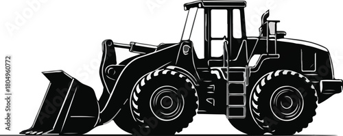 Black and white illustration of a powerful construction loader