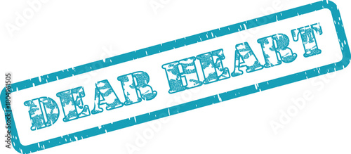 Blue distressed rubber stamp expressing the heartfelt message DEAR HEART with a textured effect