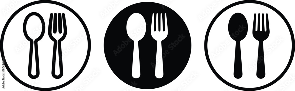 Fototapeta premium Dining cutlery icons set for restaurant, food, and meal apps