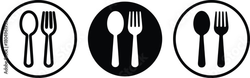 Dining cutlery icons set for restaurant, food, and meal apps
