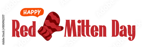 Happy red mitten day wide banner with warm red mittens isolated on white background. Celebrate national Red mittens day 21 November Canadian holiday greeting card