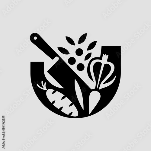 Vegetables and knife in a bowl for cooking and healthy eating concept