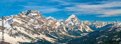 Dolomites range from a snowy ski slope in Cortina d’Ampezzo, Italy