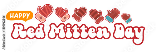 Happy red mitten day wide banner with warm red mittens isolated on white background. Celebrate national Red mittens day 21 November Canadian holiday greeting card