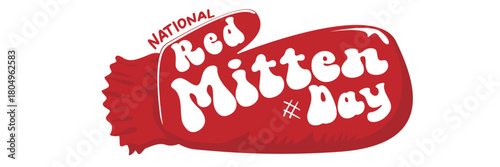 Happy red mitten day wide banner with warm red mittens isolated on white background. Celebrate national Red mittens day 21 November Canadian holiday greeting card