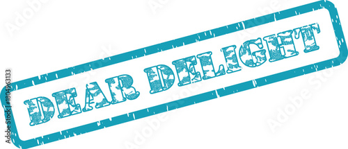 Authentic grungy teal rubber stamp featuring the cheerful phrase Dear Delight on clean white background