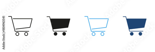 Shopping Cart Line And Solid Icon Set. E-Commerce, Online Shopping, And Retail Marketplace Outline And Silhouette Symbol Collection. Consumerism And Digital Commerce. Isolated Vector Illustration