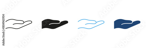 Open Hand Gesture Line And Solid Icon Set. Support, Offering, And Giving Symbol Outline And Silhouette Collection. Charity And Assistance Icons. Isolated Vector Illustration