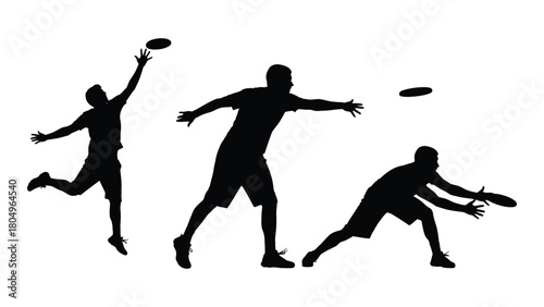 Dynamic frisbee player silhouettes isolated on white background, Vector