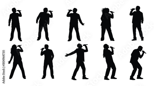 Singers silhouettes collection isolated on white background, Vector