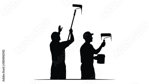 Painters at work silhouette illustration isolated on white background, Vector