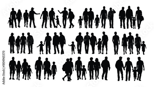 Diverse groups of people silhouettes isolated on white background, Vector