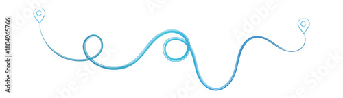 Blue gradient line connecting two location pins on white background marker navigation