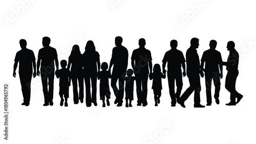 Silhouettes of people walking isolated on white background, Vector
