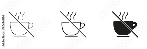 No Hot Drinks Allowed Line And Solid Icon Set. Beverage Restriction, Safety, And Prohibition Outline And Silhouette Symbol Collection. Warning Signage. Isolated Vector Illustration