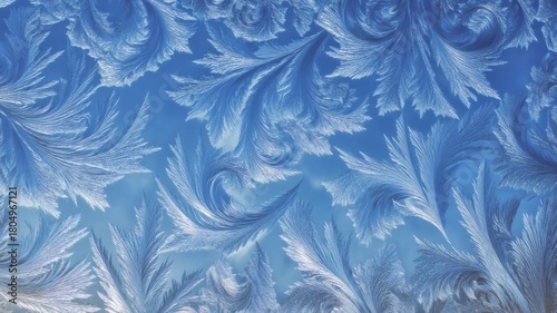 Frost pattern abstract on glass with blue tones. AI image