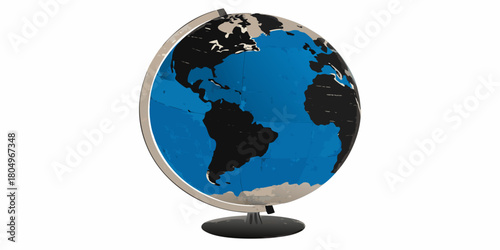 A stylized illustration of a globe showing north and south america and the atlantic ocean on a white background